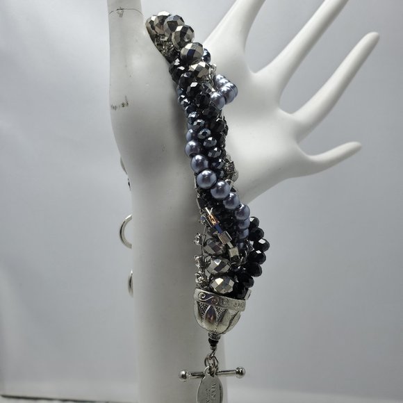 ALI KHAN multi color twisted bracelet silver-pearl-rhinestone-hematite - Picture 1 of 9